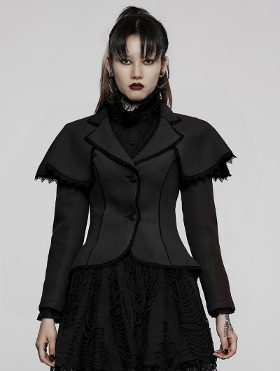 Black Gothic Retro Faux Wool Short Jacket for Women
