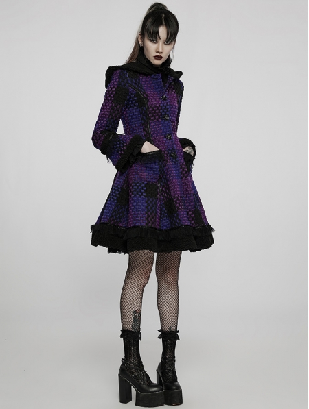 Black and Violet Gothic Lolita Hooded Long Coat for Women - Devilnight ...