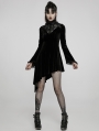 Black Gothic Velvet High Collar Long Sleeve Asymmetric Dress