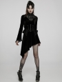 Black Gothic Velvet High Collar Long Sleeve Asymmetric Dress