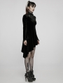 Black Gothic Velvet High Collar Long Sleeve Asymmetric Dress