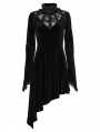 Black Gothic Velvet High Collar Long Sleeve Asymmetric Dress