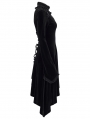 Black Gothic Velvet High Collar Long Sleeve Asymmetric Dress