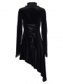 Black Gothic Velvet High Collar Long Sleeve Asymmetric Dress