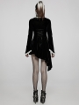 Black and White Gothic Velvet High Collar Long Sleeve Asymmetric Dress