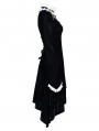 Black and White Gothic Velvet High Collar Long Sleeve Asymmetric Dress