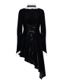 Black and White Gothic Velvet High Collar Long Sleeve Asymmetric Dress