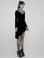 Black and White Gothic Velvet High Collar Long Sleeve Asymmetric Dress