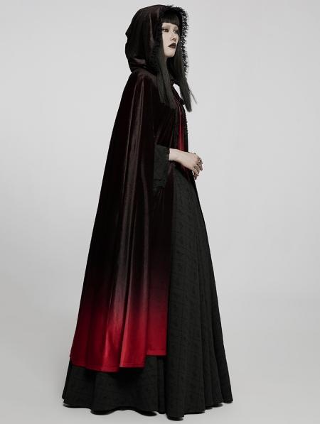 Black and Red Gothic Velvet Gorgeous Long Gradient Cloak for Women ...