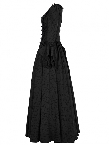 Black Vintage Gothic Victorian Square Neck Long Sleeve Gown ...