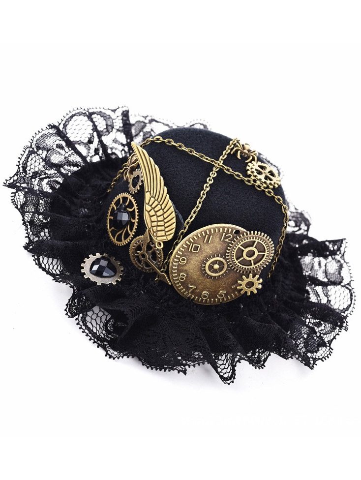 Black Gothic Steampunk Gear Lace Cosplay Hat Headdress