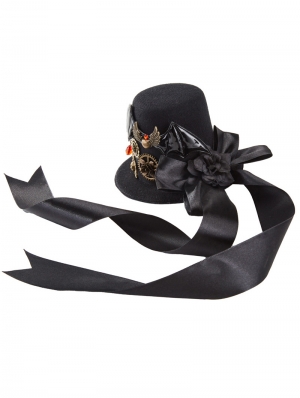Black Gothic Punk Gear Ribbon Bat Wing Hat Headdress