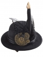 Black Steampunk Retro Gear Gothic Feather Hat Headdress