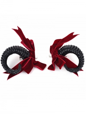 Black/Red Bowknot Gothic Lolita Horn Cosplay Hairpin