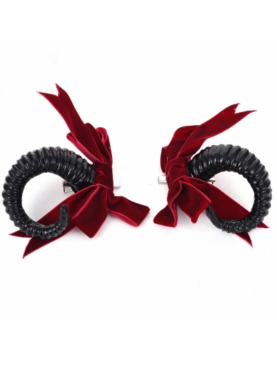 Black/Red Bowknot Gothic Lolita Horn Cosplay Hairpin