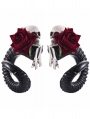 Black Gothic Lolita Rose Devil Horn Skull Hairpin