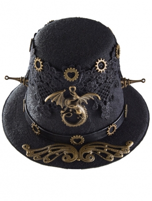 Black and Broze Gothic Punk Lace Applique Hat Headdress