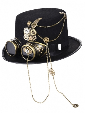 Black Unisex Steampunk Halloween Costume Hat with Goggles
