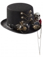 Black Gothic Gear Rivet Rose Skull Steampunk Top Hat