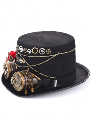 Black Gothic Goggle Gears Rose Unisex Steampunk Top Hat