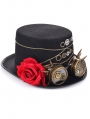 Black Gothic Goggle Gears Rose Unisex Steampunk Top Hat