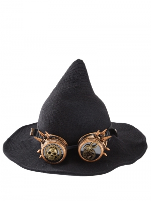 Black Gothic Halloween Steampunk Goggles Pointed Witch Hat