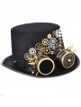 Black and Brown Gothic Gear Steampunk Top Hat with Goggles