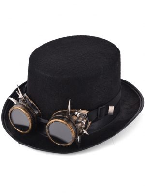 Black Vintage Unisex Halloween Party Rivet Goggles Steampunk Top Hat