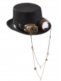 Black Gothic Punk Gear Chain Jazz Hat with Detachable Goggles