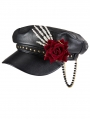 Black Steampunk Gothic Skeleton Rose Bead Chain Baseball Cap