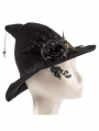Black Gothic Rose Feather Gear Steampunk Halloween Witch Hat