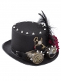 Black Gothic Punk Gear Rivet Rose Feather Goggles Top Hat