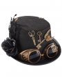 Black Gothic Punk Feather Flower Metallic Goggles Hat