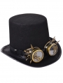 Black and Gold Rivet Goggles Steampunk Gothic Flat Top Hat