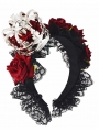 Black Lace Gothic Lolita Sweet Red Rose Crown Headband