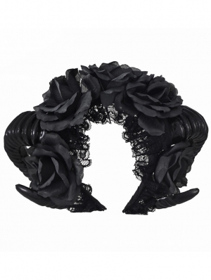 Black Rose Gothic Lolita Lace Horned Headband