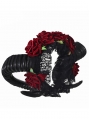 Dark Gothic Red Rose Black Lace Horned Headband