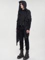 Black Gothic Punk Grunge Irregular Loose Hooded Trench Coat for Men