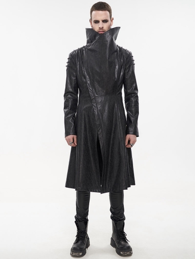 Black Gothic Punk Do Old Style PU Leather Long Coat for Men