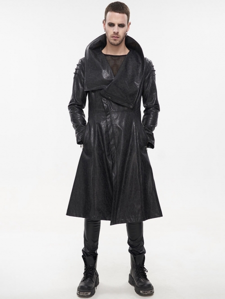 Black Gothic Punk Do Old Style PU Leather Long Coat for Men ...