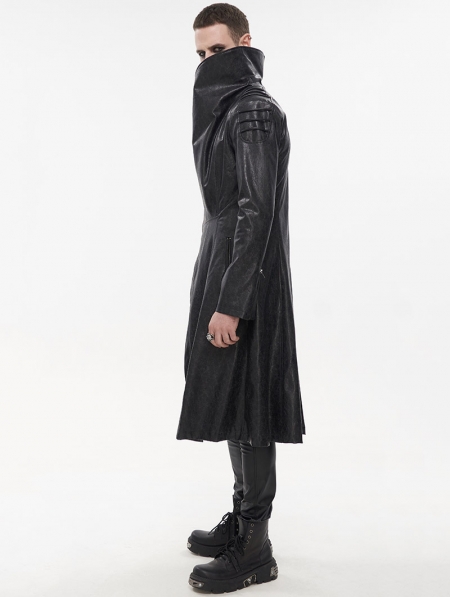 Black Gothic Punk Do Old Style PU Leather Long Coat for Men ...