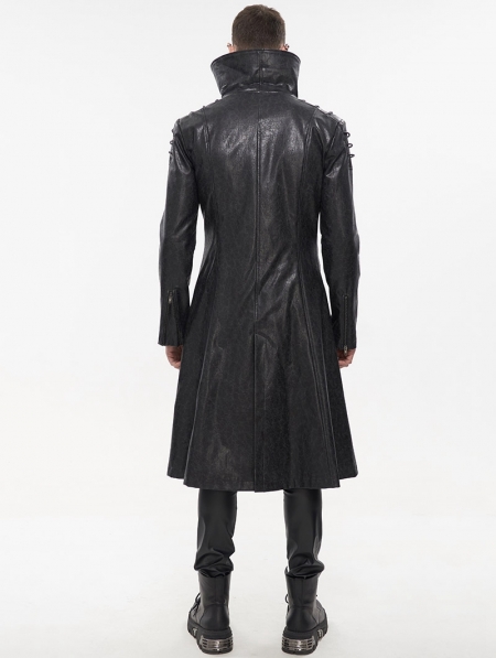 Black Gothic Punk Do Old Style PU Leather Long Coat for Men ...