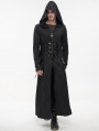 Black Gothic Punk Rivet Long Hooded Coat for Men
