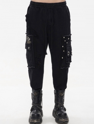 Black Gothic Punk Street Long Cargo Pants for Men