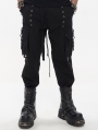 Black Gothic Punk Casual Rivet Hoop Long Cargo Pants for Men