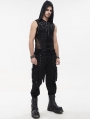 Black Gothic Punk Casual Rivet Hoop Long Cargo Pants for Men