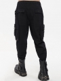 Black Gothic Punk Casual Rivet Hoop Long Cargo Pants for Men