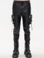 Black Gothic Punk Rock PU Leather Long Pants for Men