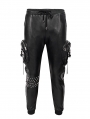 Black Gothic Punk Rock PU Leather Long Pants for Men