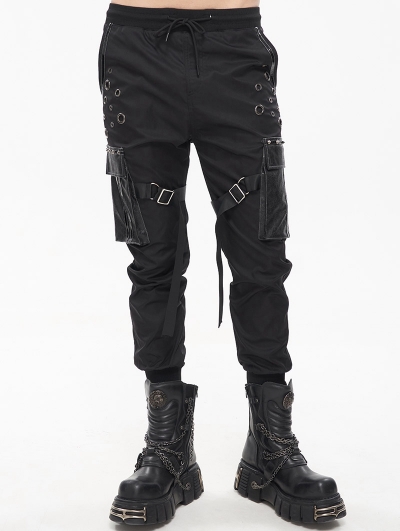 Black Gothic Punk Big Pockets Streetwear Cargo Pants for Men